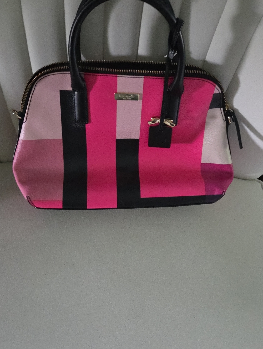 kate spade Pink, Hot Pink & Black Striped Dome Satchel